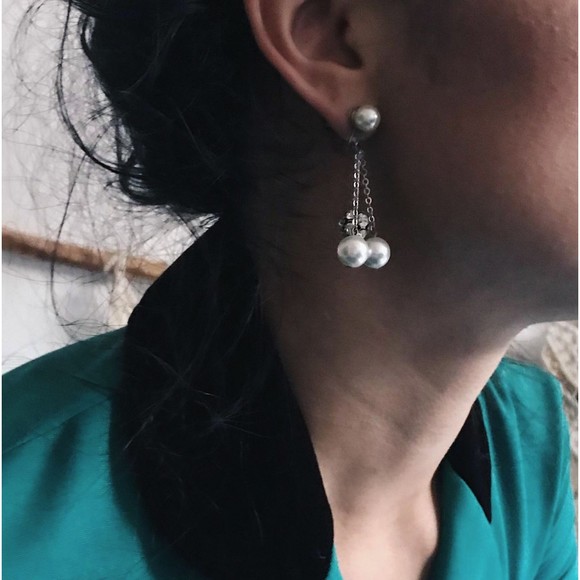 Vintage 1960s rhinestone screw back silver earring pearl whimsicore fairy retro - Picture 2 of 5